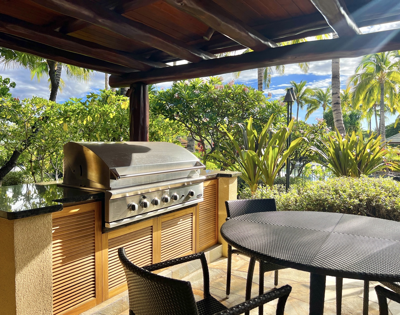 Kamuela Vacation Rentals, 3BD OneOcean (1C) at Mauna Lani Resort - "Sports & Wellness Club and Hana Pono Park" community area with gas grill.