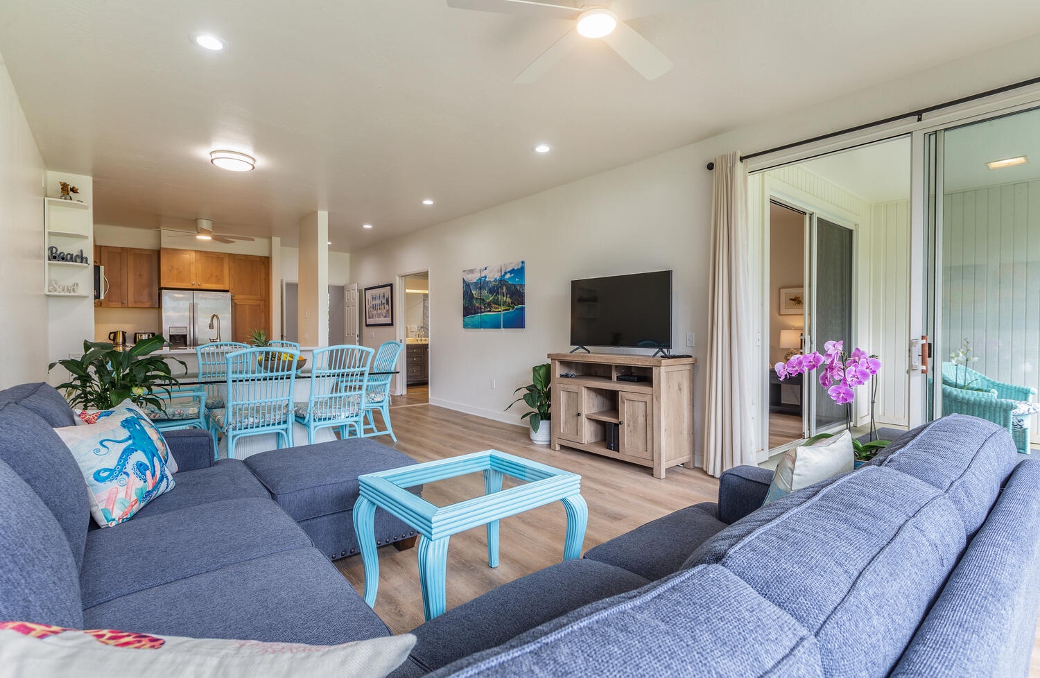 Princeville Vacation Rentals, Emmalani Court 414 - Open-concept living, dining, and kitchen