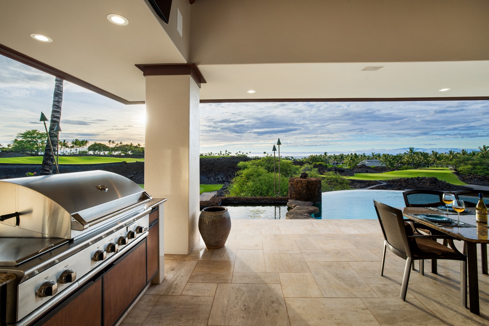 Kamuela Vacation Rentals, Champion Ridge 7 - Grill poolside at the built-in barbecue and dine al fresco with panoramic fairway and sunset views.