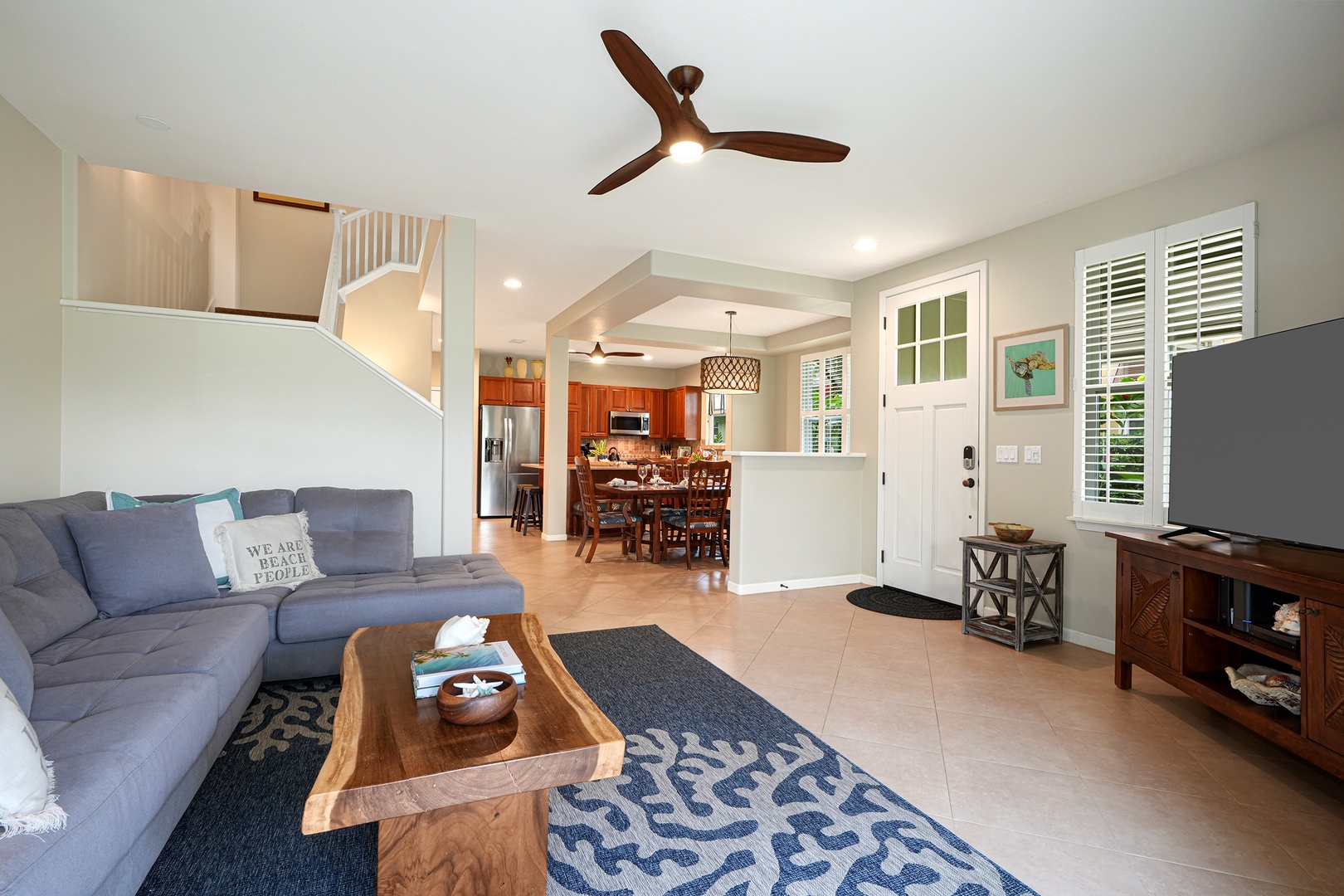 Princeville Vacation Rentals, Casa Makara - Seamless flow from the kitchen, dining, living, and lanai with an open floorplan.