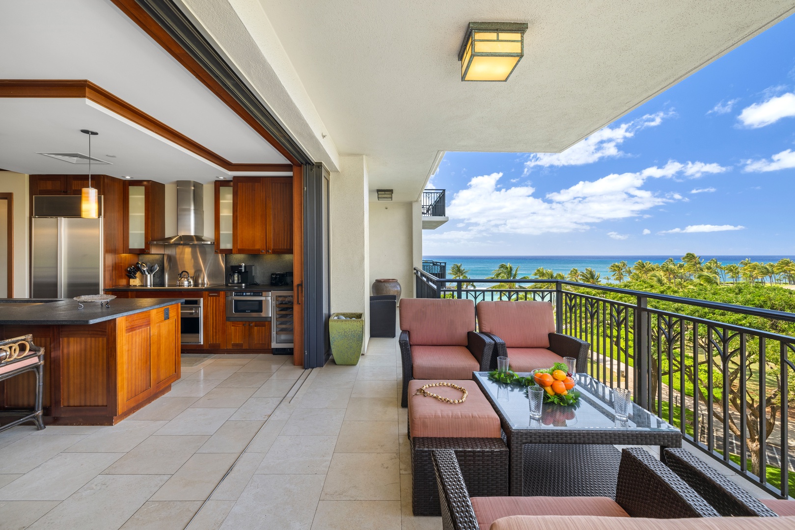 Kapolei Vacation Rentals, Ko Olina Beach Villas B602 - Enjoy your morning coffees on the lanai.