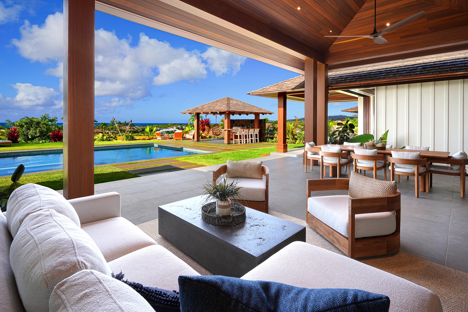 Koloa Vacation Rentals, Hale Ka Pua Ola at Kukuiula - Relax in this luxurious open-air living space with breathtaking views.