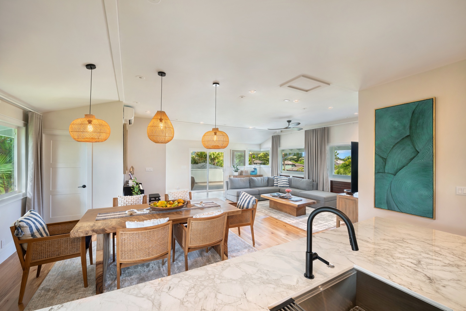 Princeville Vacation Rentals, Hihimanu House - Stylish dining area with contemporary decor and an open design.