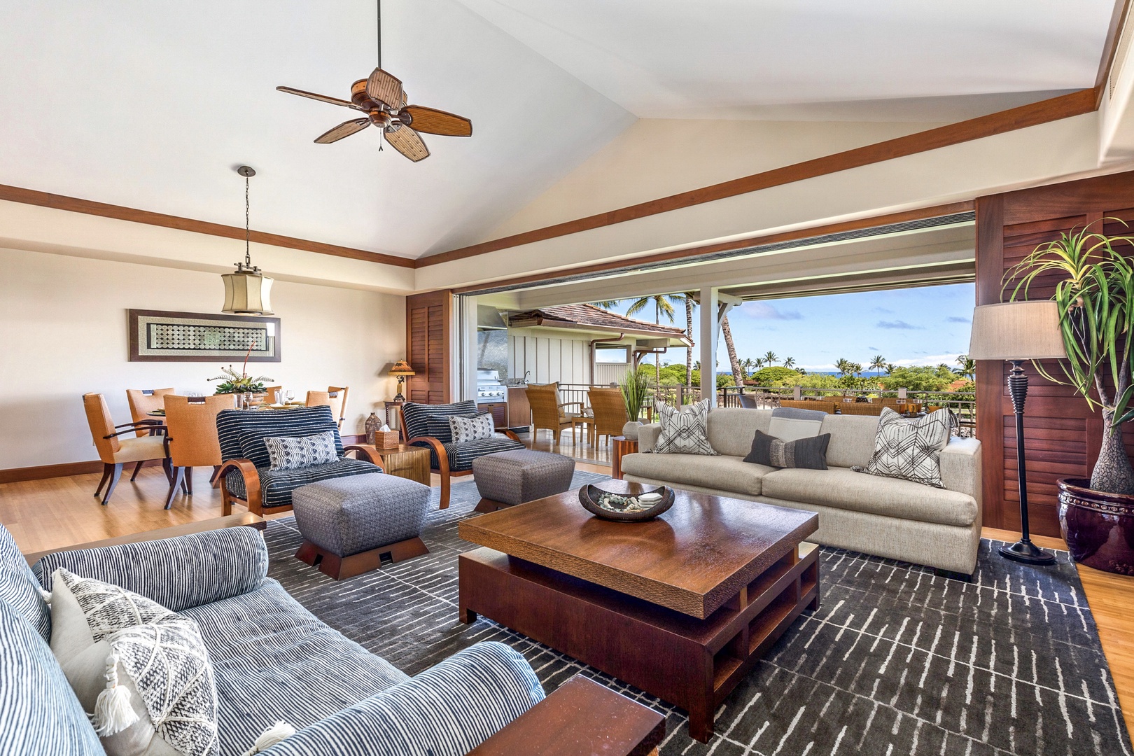 Kailua Kona Vacation Rentals, 3BD Ka'Ulu Villa (131C) at Four Seasons Resort at Hualalai - Ocean view great room of this elegant and newly redecorated property