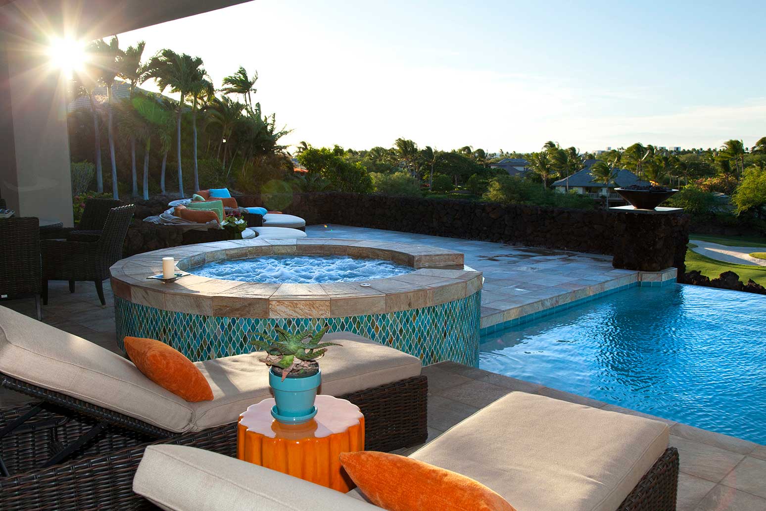 Kamuela Vacation Rentals, 4BD Champion Ridge (CR10) Estate Home at Mauna Lani Resort - Afternoon shot of jacuzzi and pool. Relax in paradise!