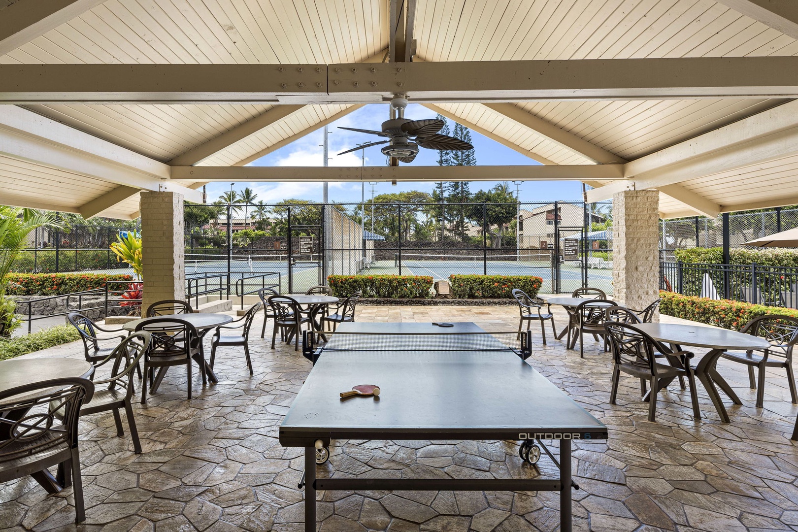 Kailua Kona Vacation Rentals, Keauhou Kona Surf & Racquet 1104 - Long tables under cover mean the whole party has a spot when it rains.