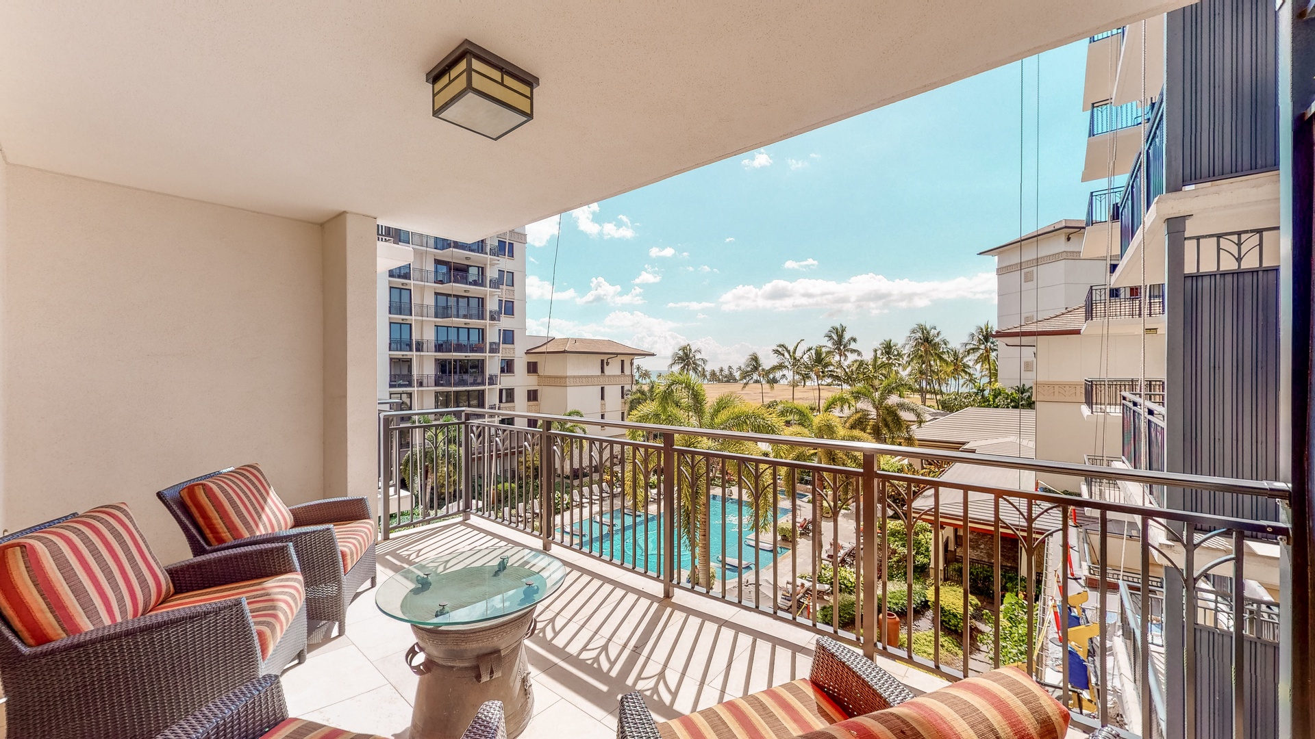 Kapolei Vacation Rentals, Ko Olina Beach Villas O401 - The lanai with scenery that will take your breath away.