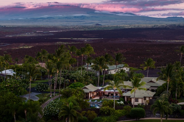 Kamuela Vacation Rentals, Canoe House & Beach Walker at Champion Ridge - A bird's-eye view of the serene neighborhood surrounded by greenery and ocean views.