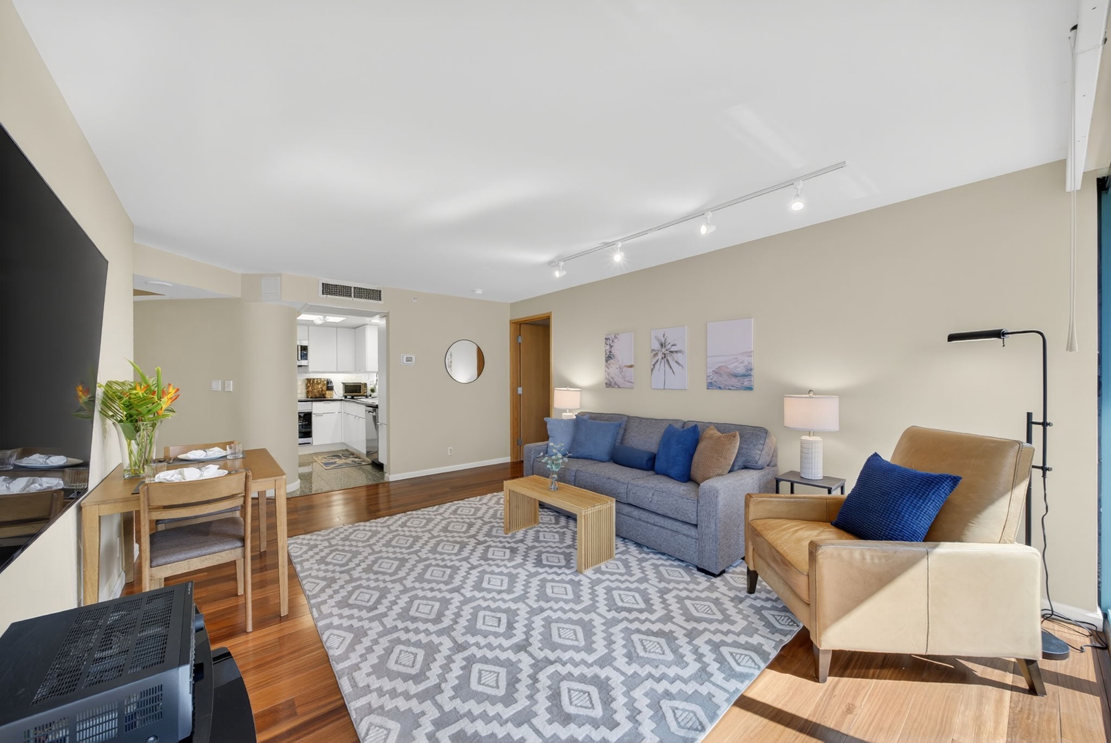 Honolulu Vacation Rentals, Island View at Waikiki Landmark - Come together after beach days in this spacious living room with warm hardwood floors throughout.
