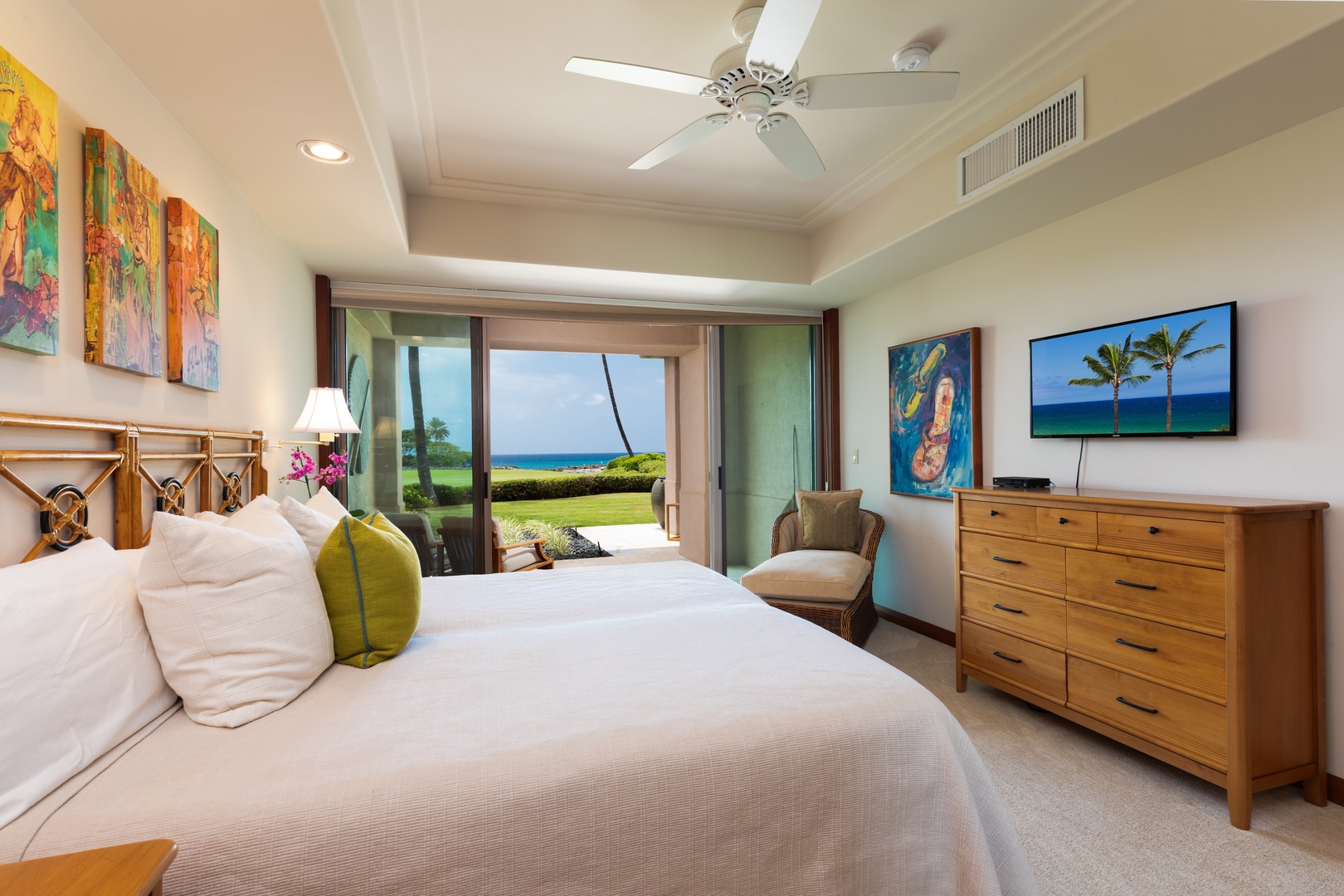 Kailua-Kona Vacation Rentals, 2BD Hillside Villa (6102) at Hualalai Resort - Wake up to stunning ocean views from your luxurious bedroom, where sliding doors open up to your private lanai.