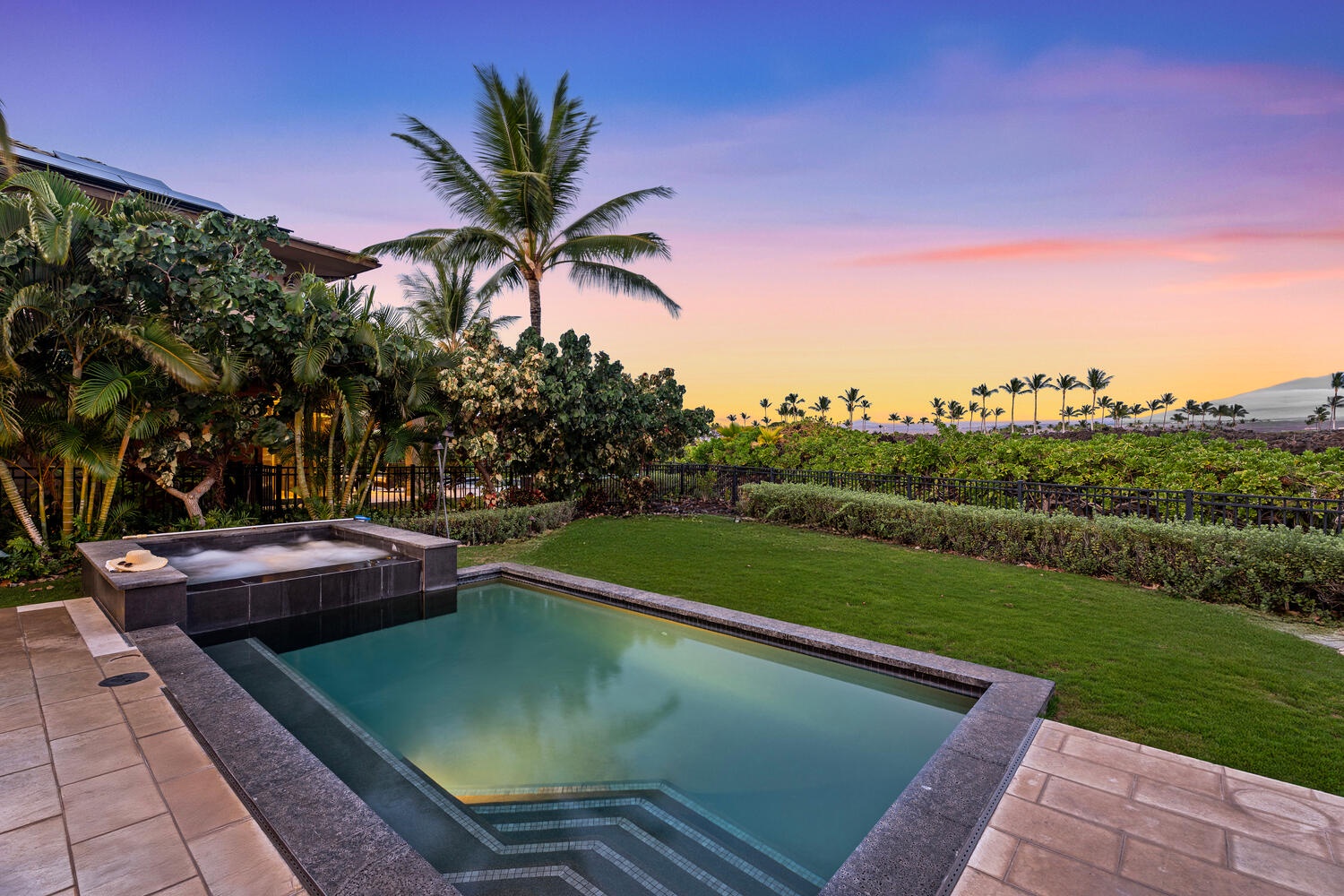 Kamuela Vacation Rentals, Laule'a Ohana Retreat - Soak in the spa as palm trees sway at golden hour at Laule'a #13.