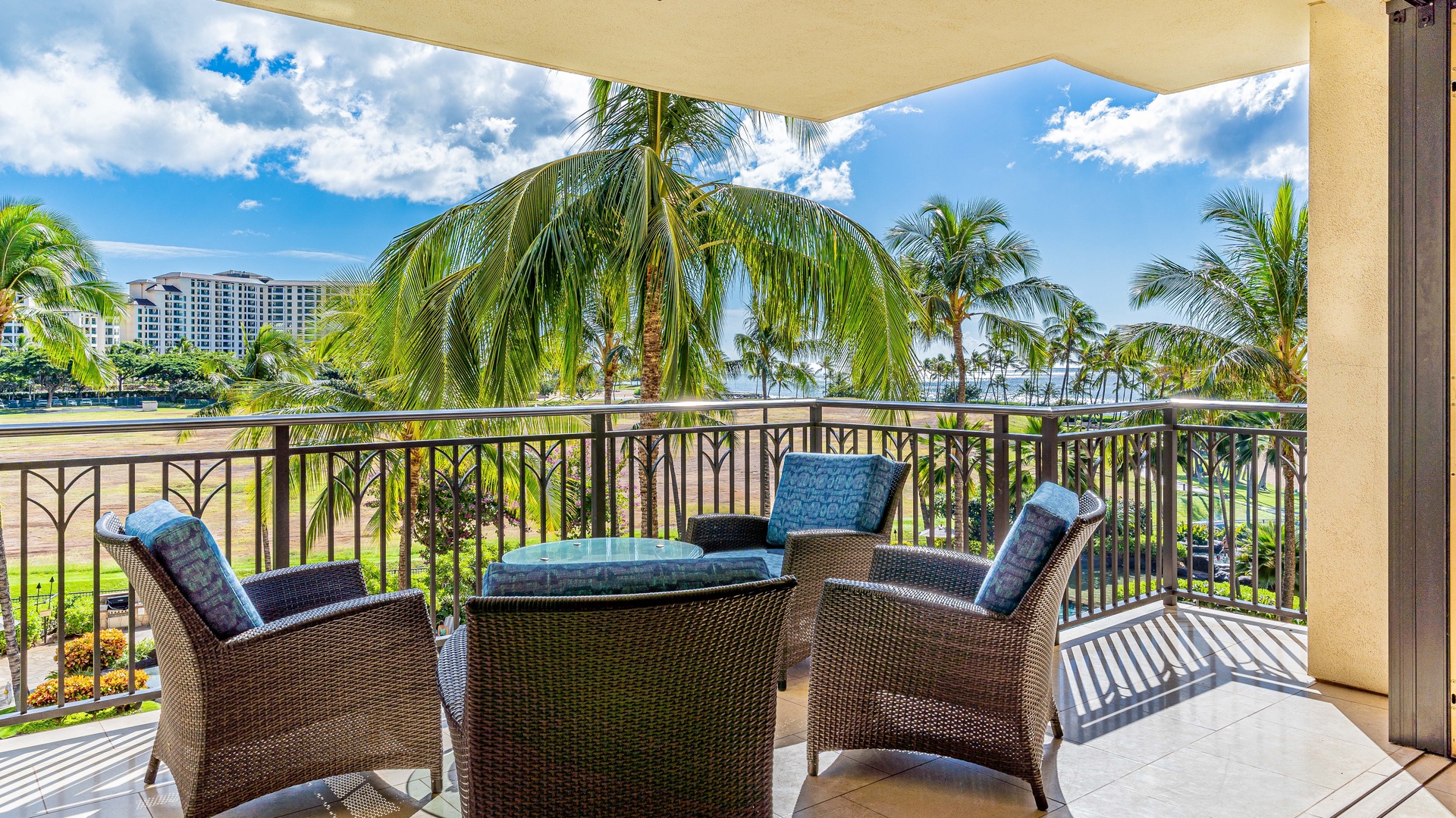 Kapolei Vacation Rentals, Ko Olina Beach Villas B403 - The lanai with panoramic views.