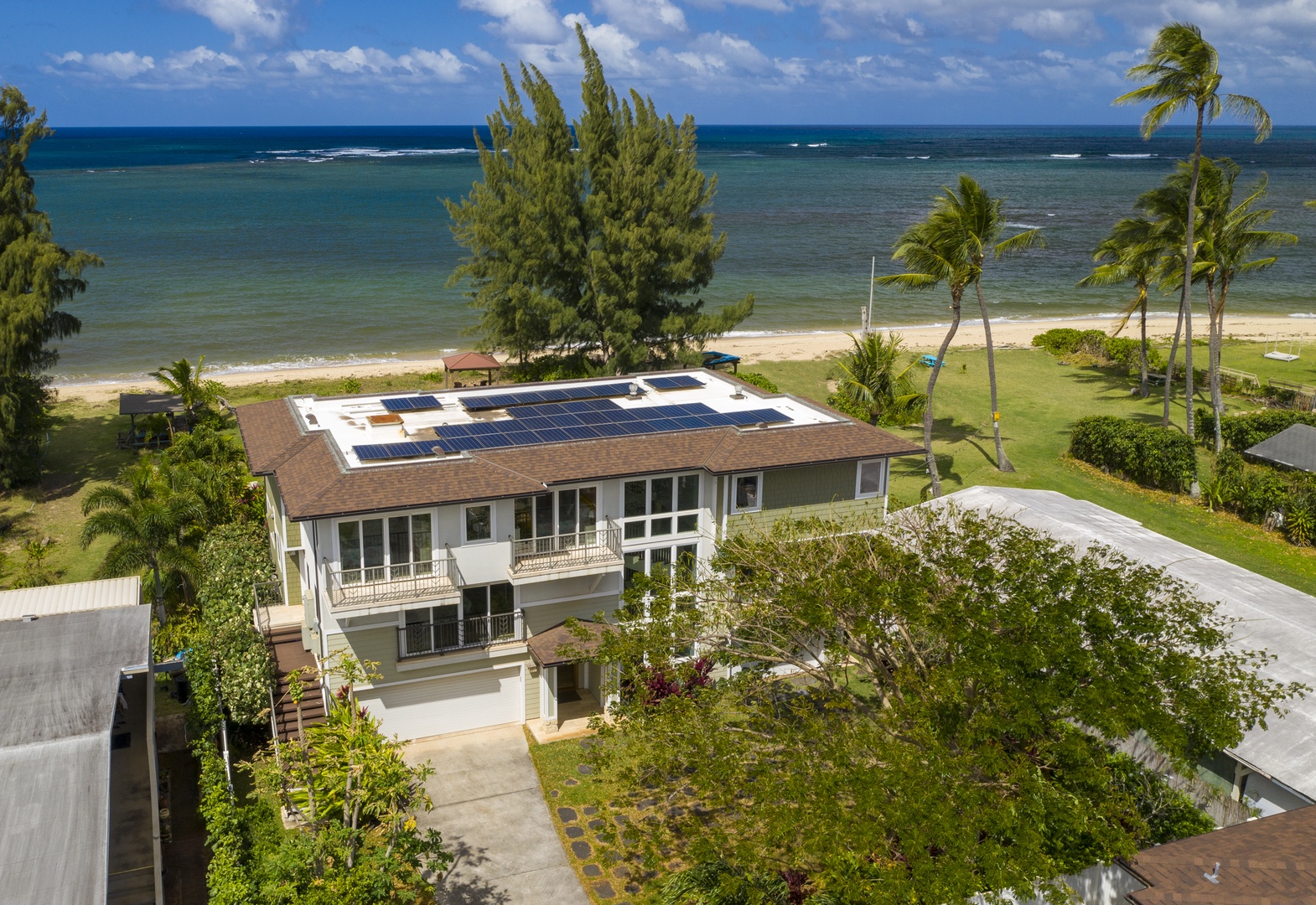 Waialua Vacation Rentals, Waialua Beachfront Getaway - Aerial shot of the home
