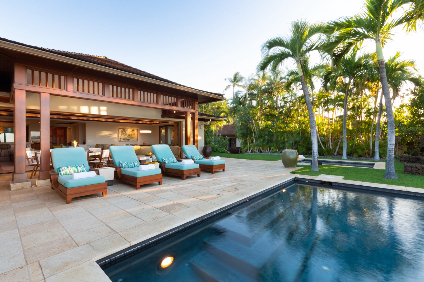 Kailua Kona Vacation Rentals, 4BD Hainoa Estate (102) at Four Seasons Resort at Hualalai - Reverse view from the pool towards the lanai