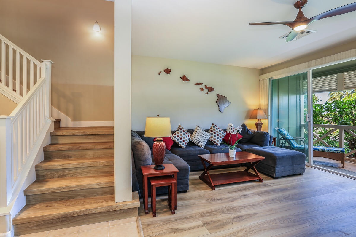 Princeville Vacation Rentals, Villa Nalani - With its lounge-worthy sectional sofa and mounted Smart TV with full cable, you and your guests can kick back with your favorite movie for a relaxing night in