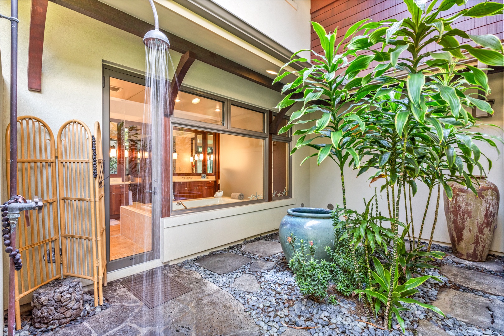 Kailua Kona Vacation Rentals, 3BD Hainoa Villa (2907C) at Hualalai Resort - Outdoor shower garden off primary bath - a tropical treat!