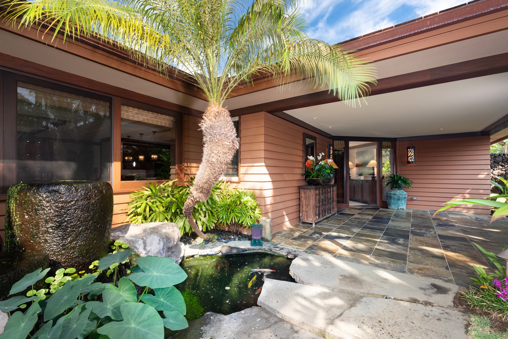 Kailua Kona Vacation Rentals, 5BD Ke Alaula Estate (144) at Hualalai Resort - Private koi pond entry sets the tone for a peaceful island retreat.