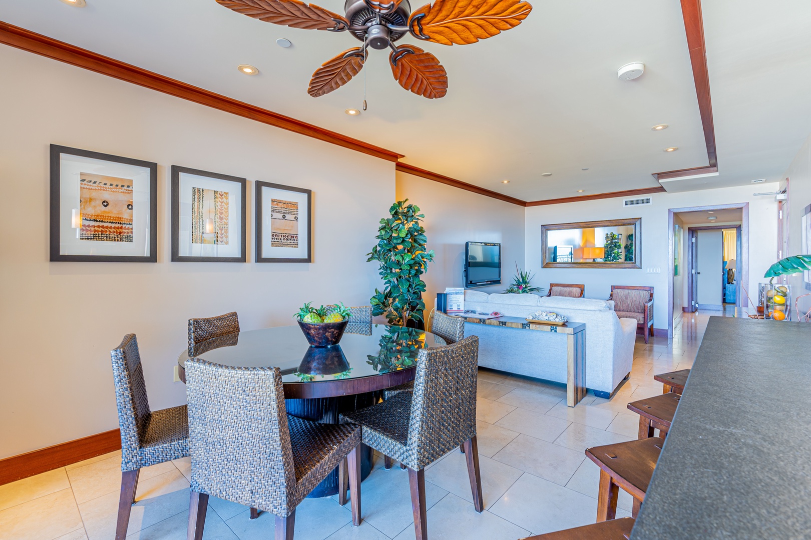 Kapolei Vacation Rentals, Ko Olina Beach Villas O704 - Tasteful decor throughout the home and TV in the living area.