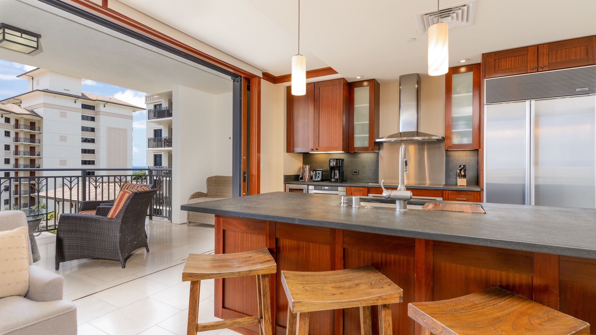 Kapolei Vacation Rentals, Ko Olina Beach Villas O603 - Bar seating and spacious counters for appetizers and drinks.
