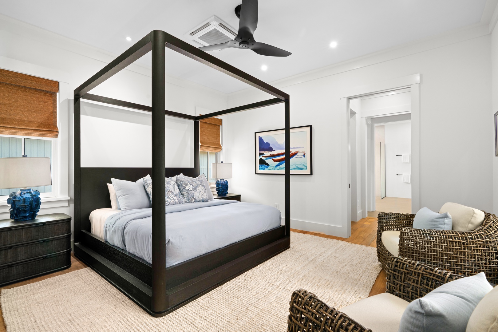 Koloa Vacation Rentals, Makani Kai - Primary suite #2 offers another canopy bed with two reading chairs gives room to actually settle in.