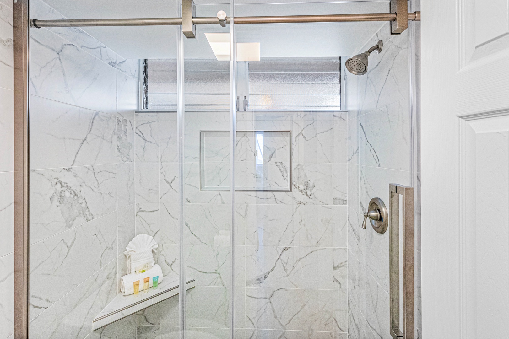 Lahaina Vacation Rentals, Royal Kahana 213 - Enjoy a spa-like feel at Royal Kahana 213 with a modern walk-in shower and elegant tile design.