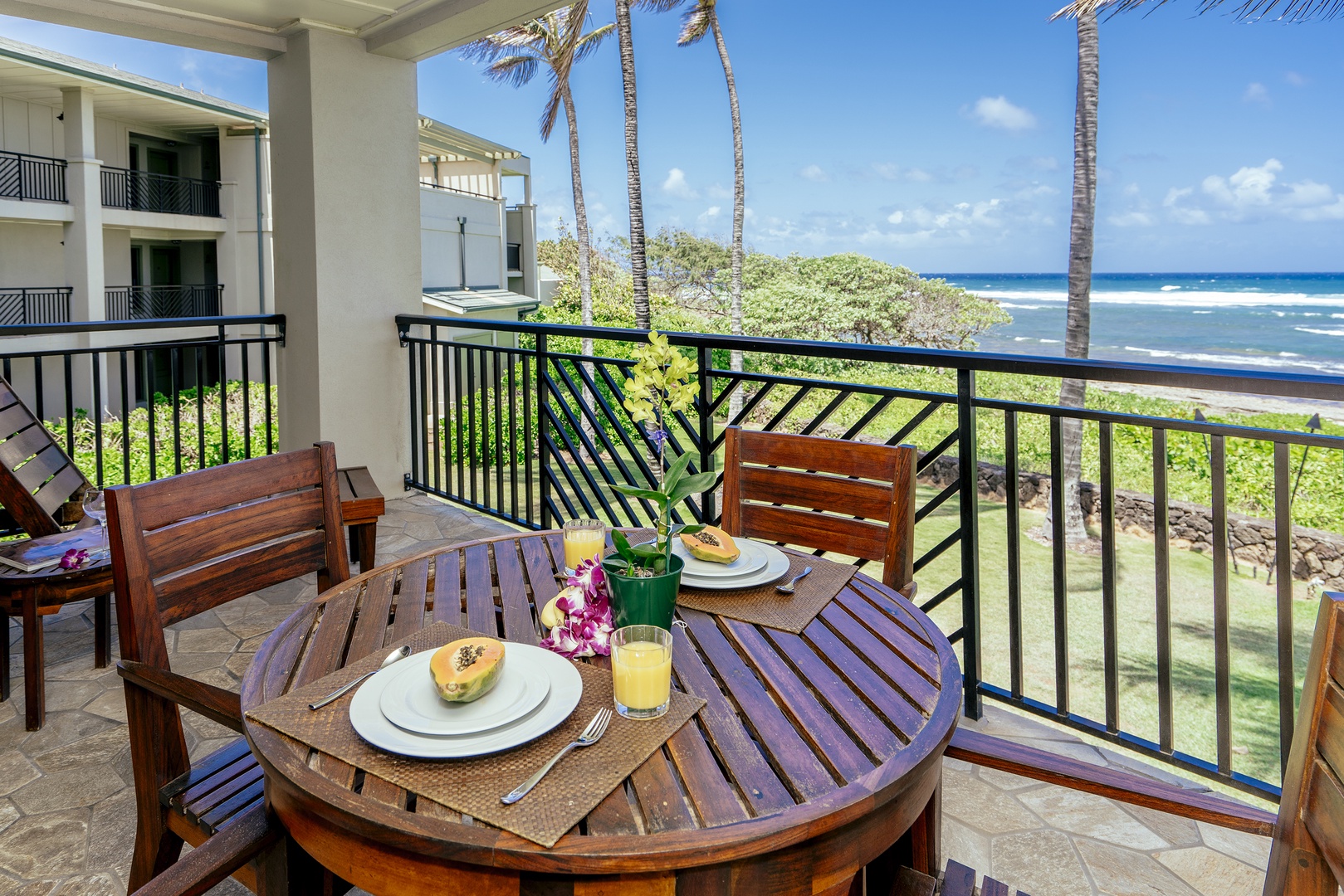 Kahuku Vacation Rentals, OFB Turtle Bay Villas 216 - Enjoy ocean-front dining right on your lanai.