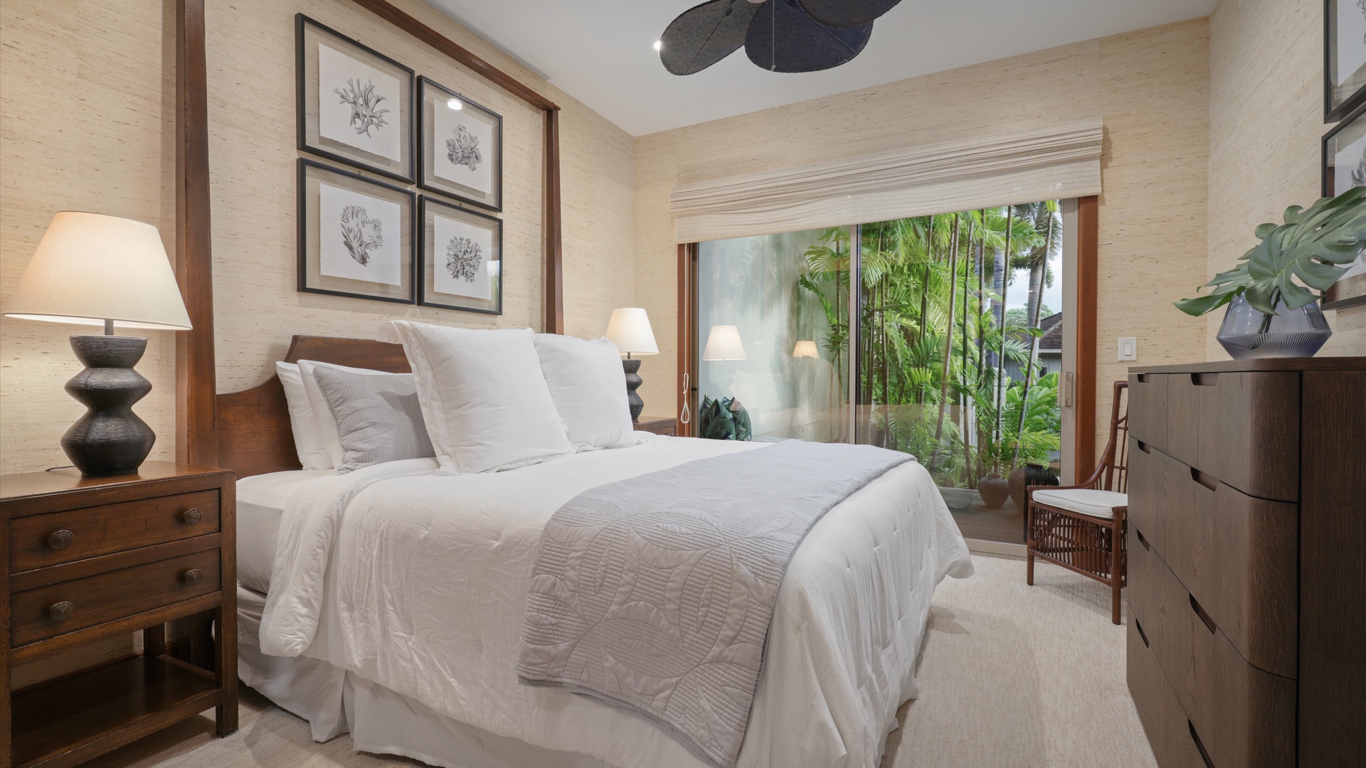 Kailua Kona Vacation Rentals, 3BD Ka'ulu Villa (129B) at Hualalai Resort - The third bedroom, also on the upper level, features a queen bed, shared bathroom, and its own private lanai.
