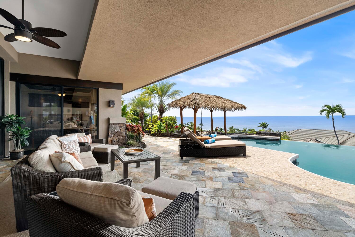 Kailua Kona Vacation Rentals, Island Oasis - Looking back towards the view and custom palapa