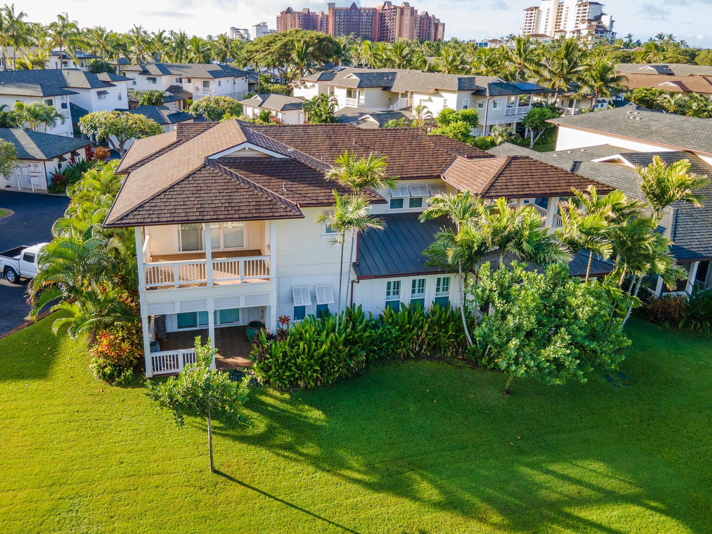 Kapolei Vacation Rentals, Coconut Plantation 1100-2 - An aerial view of the condo.