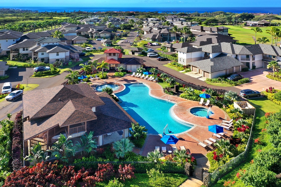 Koloa Vacation Rentals, Pili Mai 12A - Aerial view of Pili Mai's pool.