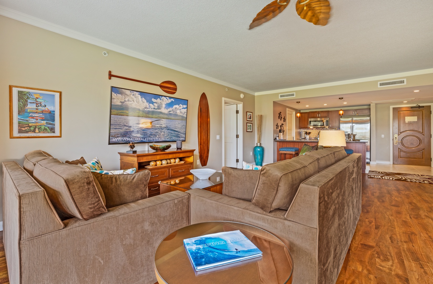 Lahaina Vacation Rentals, Honua Kai Konea 204 - Lounge in the living room with comfortable seating and large flat-screen TV.