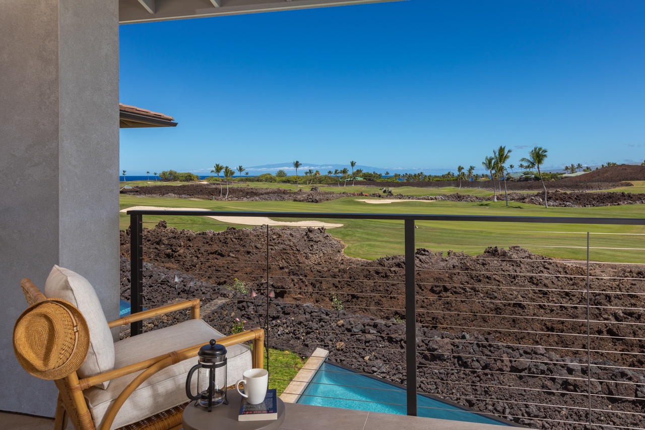 Waimea Vacation Rentals, 5BD Mauna Lani Lux Golf Estate (4) at One Ocean - Start your morning with a refreshing view from this charming balcony, overlooking the expansive golf course.