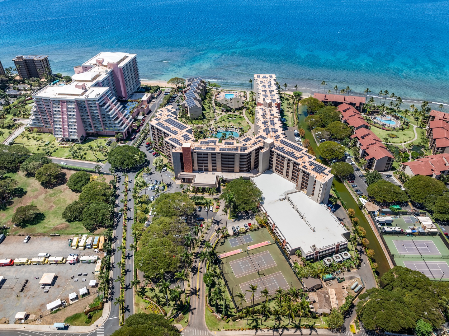 Lahaina Vacation Rentals, Kaanapali Shores 903 - Aerial of Kaanapali Shores 903’s grounds, amenities, and ocean views.