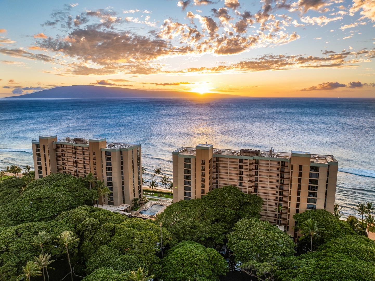 Lahaina Vacation Rentals, Mahana 1119 - Watch the sun dip into the sea from Mahana 1119 with an aerial view of oceanfront beauty.