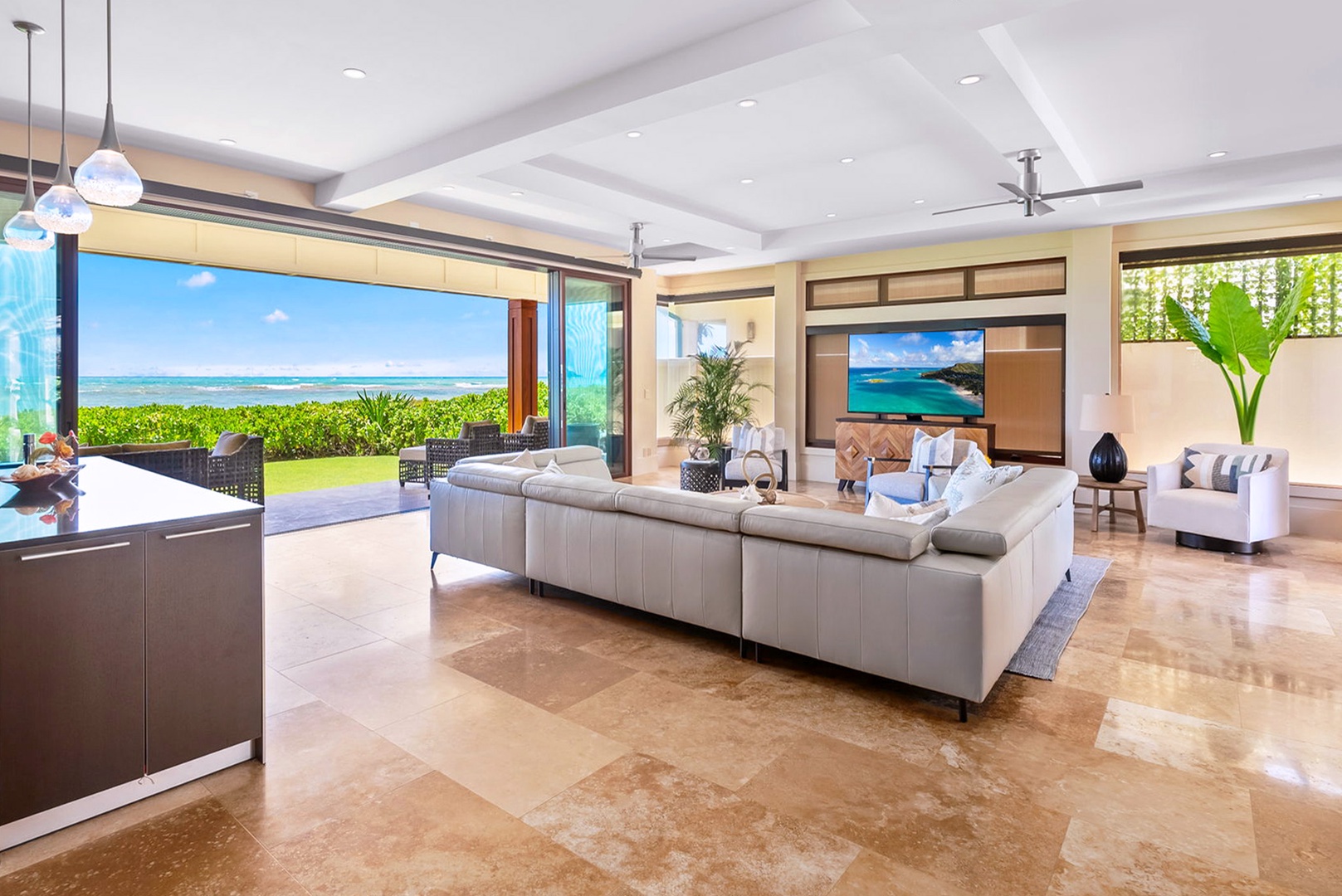 Kailua Vacation Rentals, Makalei - Spacious living area with an open design that blends indoor and outdoor spaces.