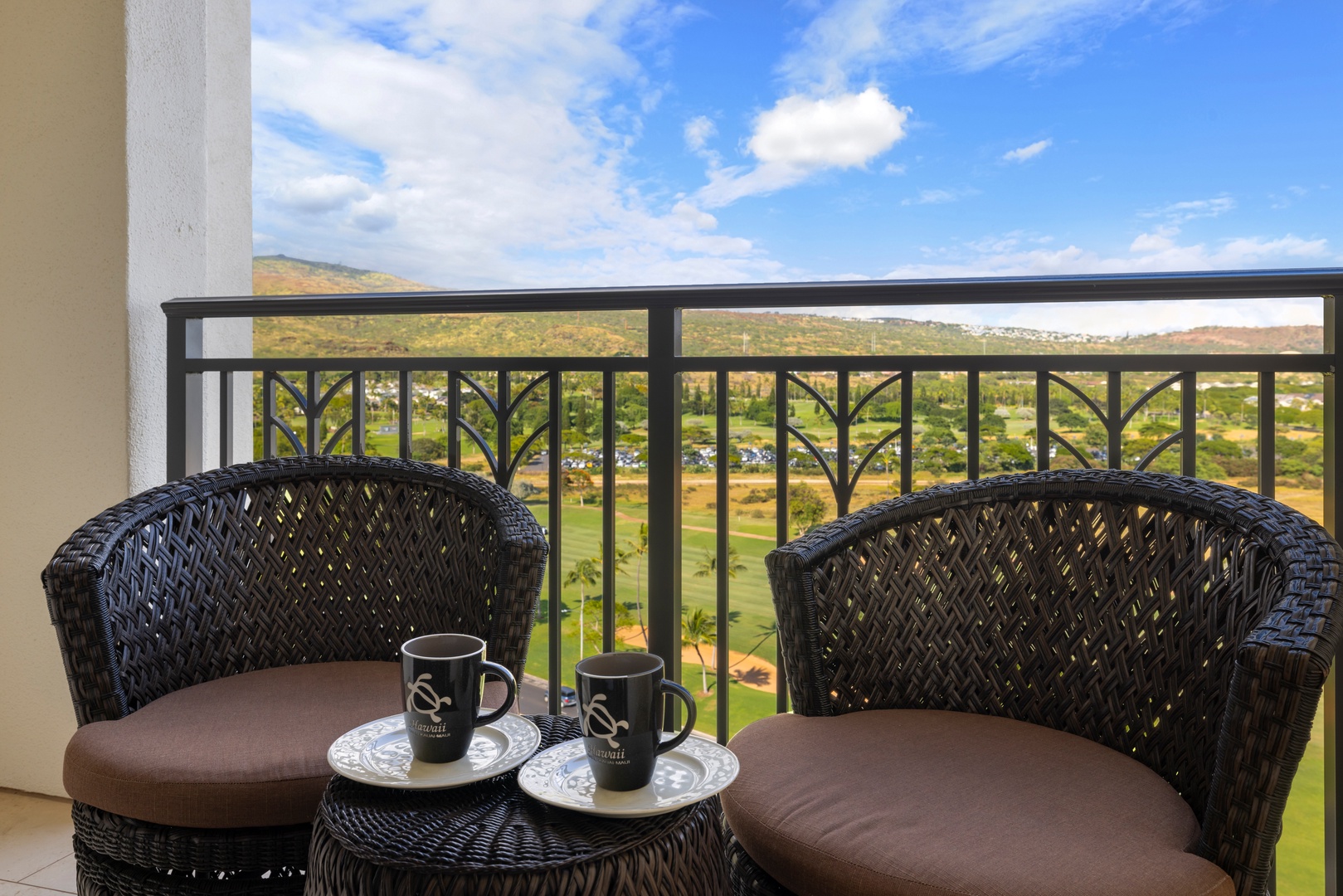 Kapolei Vacation Rentals, Ko Olina Beach Villas O1402 - Inviting lanai from the primary bedroom with a scenic overlook, perfect for a coffee break.