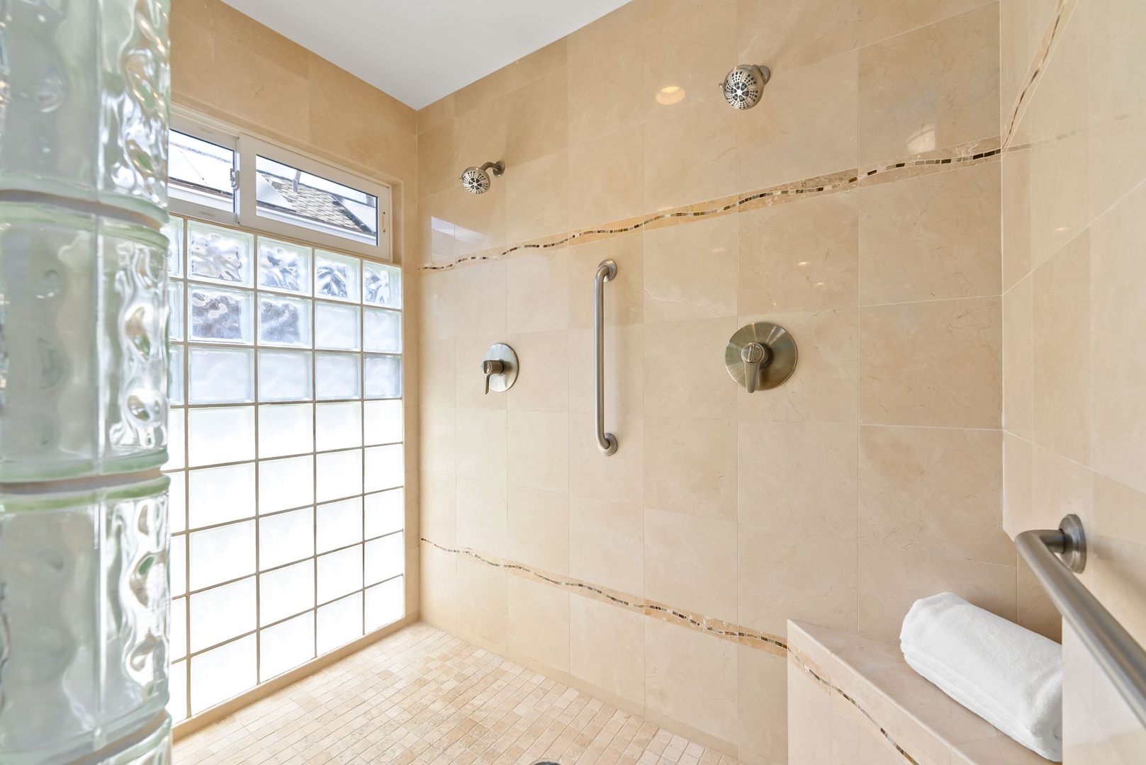 Kailua Vacation Rentals, Kailua Beach House - Walk-in shower with glass block walls for spa-like comfort and privacy.