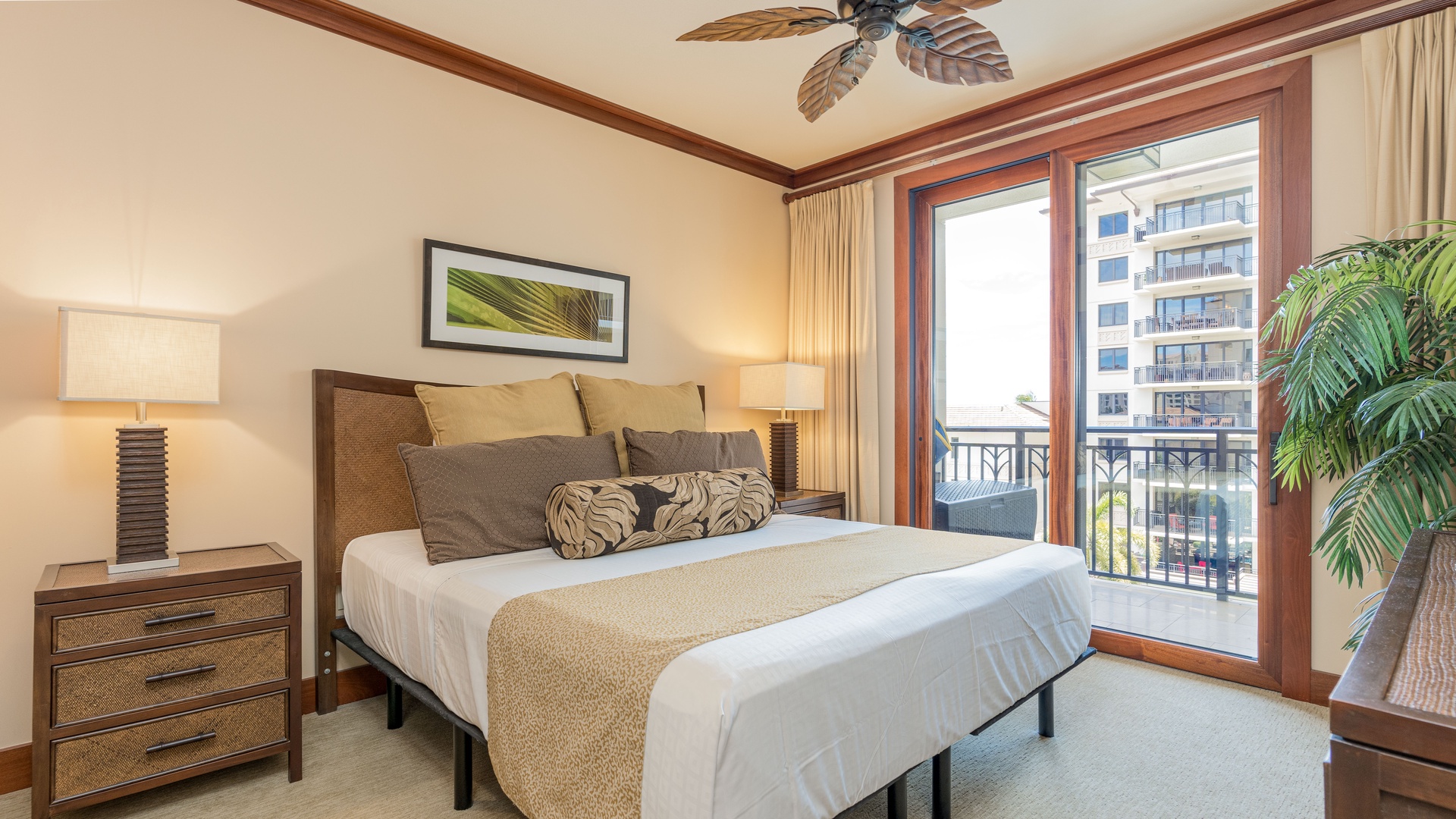 Kapolei Vacation Rentals, Ko Olina Beach Villas O521 - The primary guest bedroom for a restful night of sleep on a king bed.