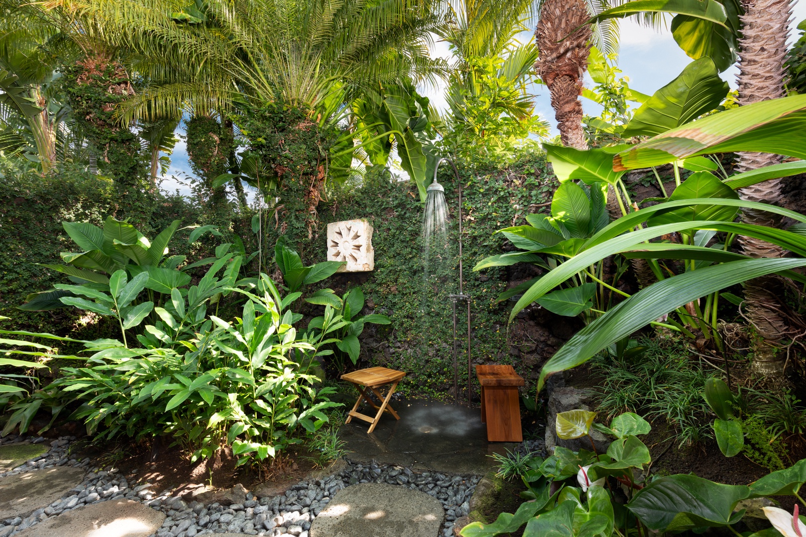 Kailua Kona Vacation Rentals, 5BD Ke Alaula Estate (144) at Hualalai Resort - Lush garden outdoor shower for a refreshing rinse surrounded by nature.