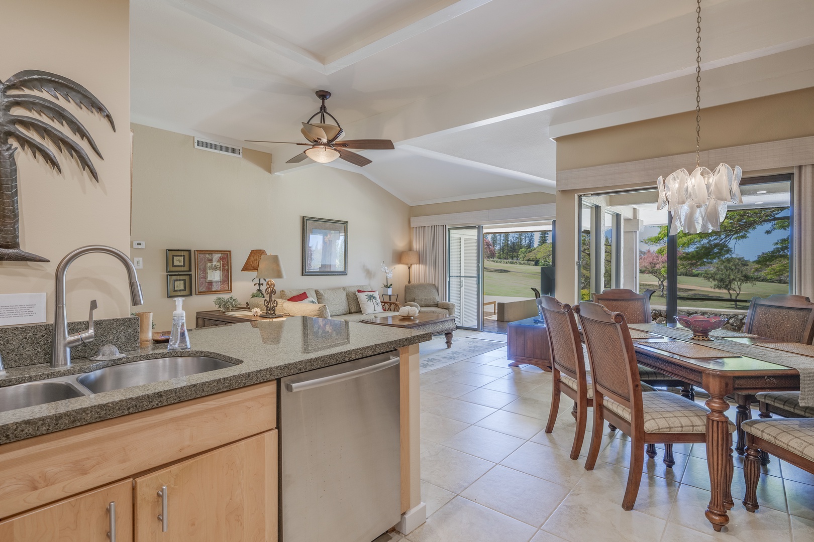 Lahaina Vacation Rentals, Kapalua Golf Villas 14P1-2 - Wake up to paradise with a direct view of the lanai and lush surroundings from the open-plan layout.