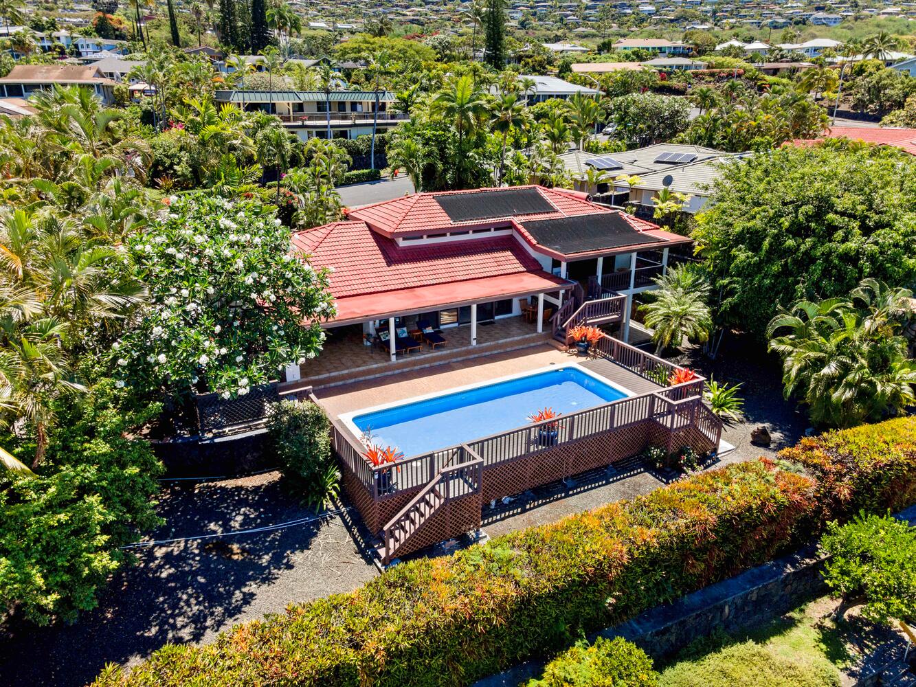 Kailua Kona Vacation Rentals, Kona Dreams - Aerial shot of the home featuring the private pool.