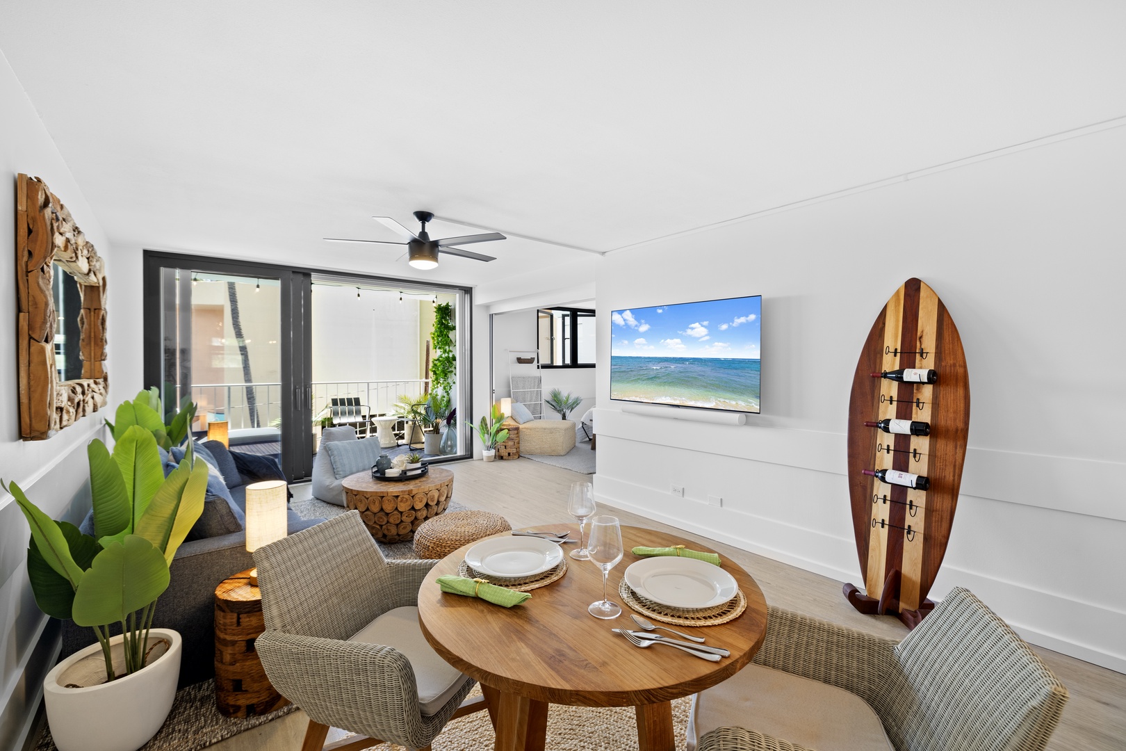 Honolulu Vacation Rentals, Hale Pono Waikiki - Enjoy this seamlessly connected dining and living area, perfect for entertaining or relaxing with a scenic backdrop.