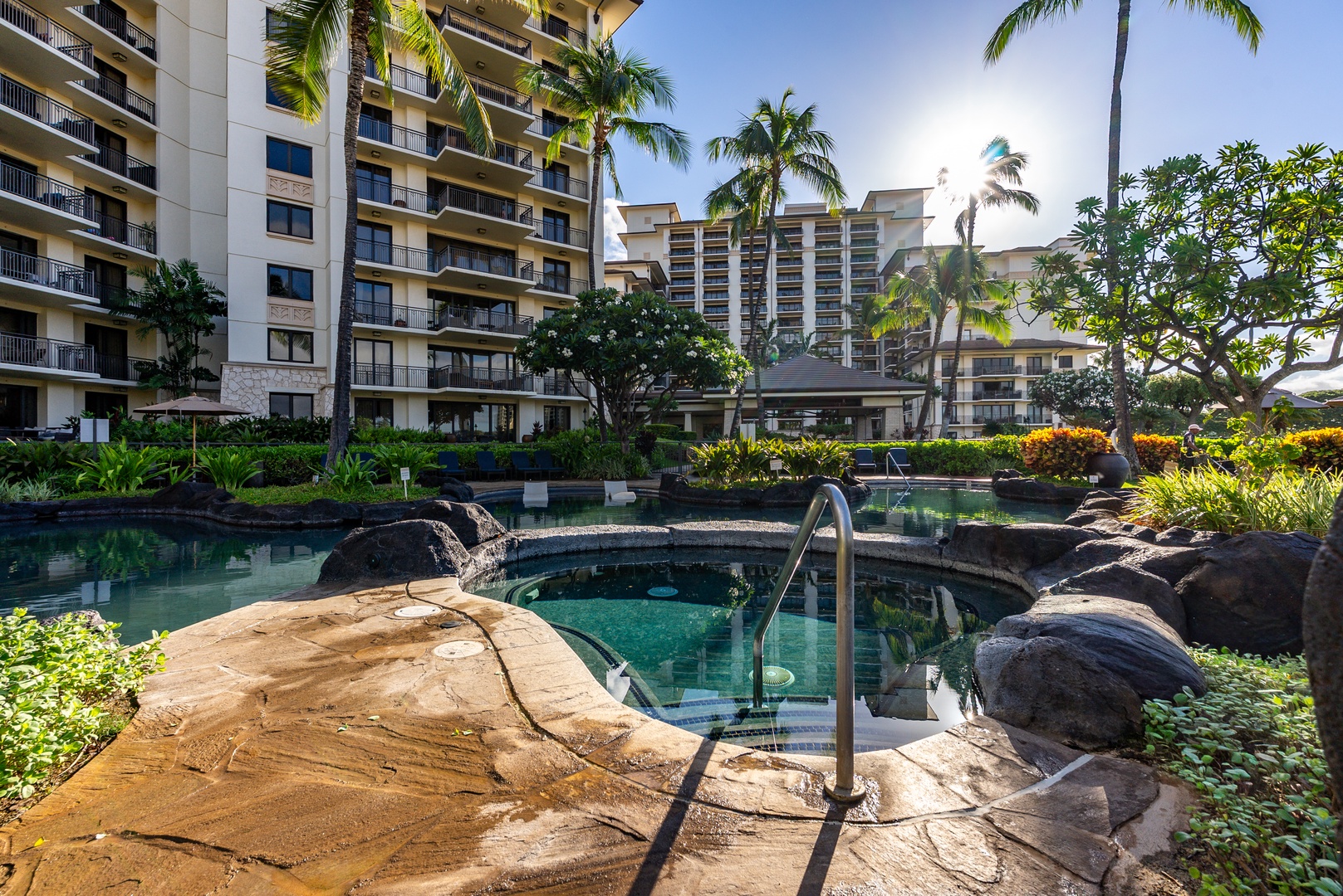 Slip into the rock-rimmed spa tucked into the gardens.