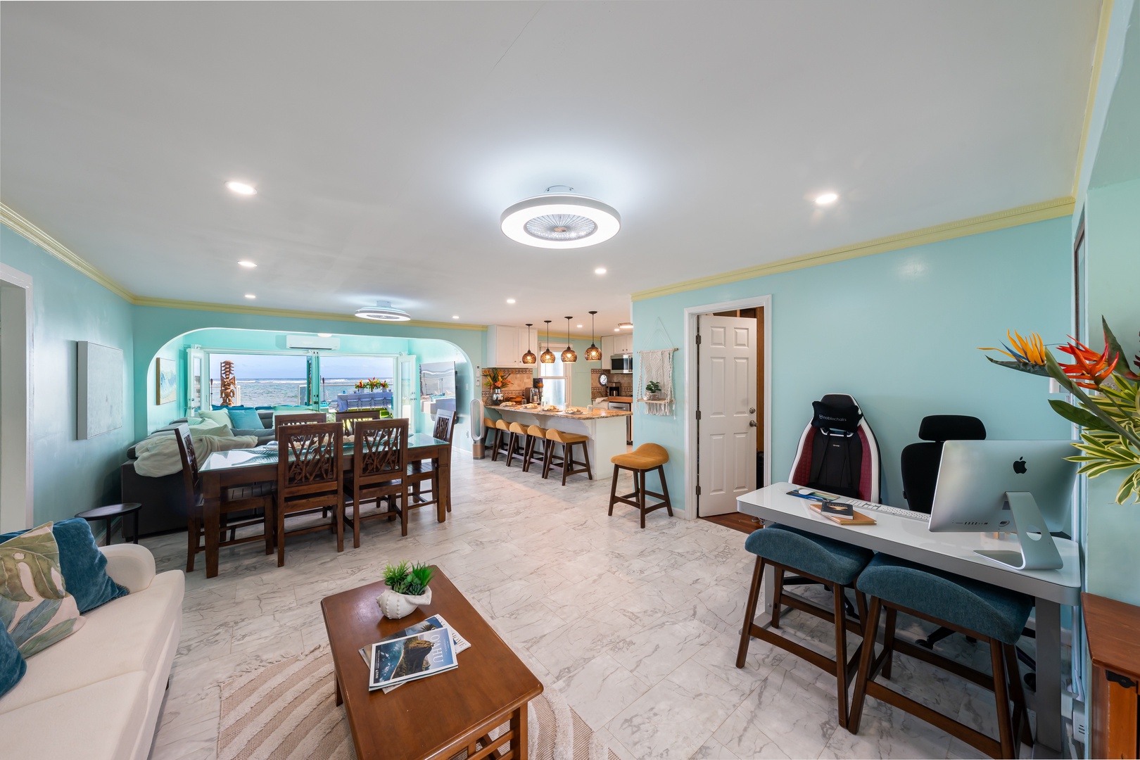 Hauula Vacation Rentals, Private Beach Paradise - Open-concept retreat with calming tones and inviting spaces for connection and relaxation.