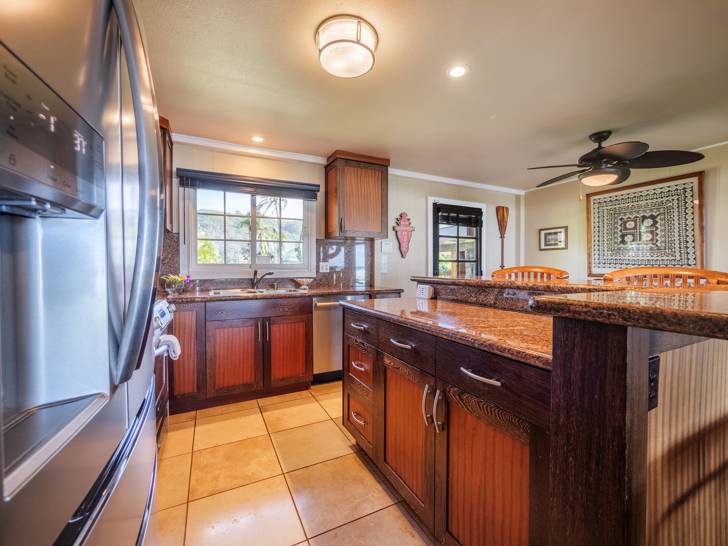 Haleiwa Vacation Rentals, Sunset Point Hawaiian Beachfront** - Rustic wooden cabinetry to store your kitchen essentials.