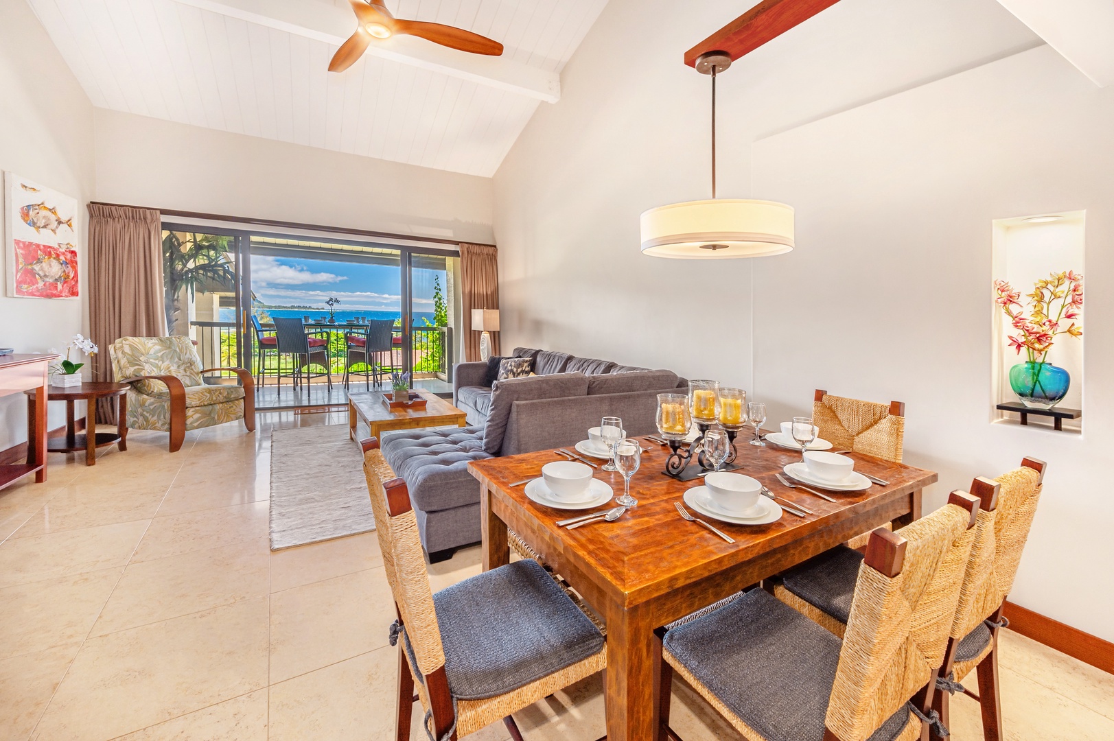 Princeville Vacation Rentals, Hanalei Bay Resort 7307 - Dining area has Ocean views