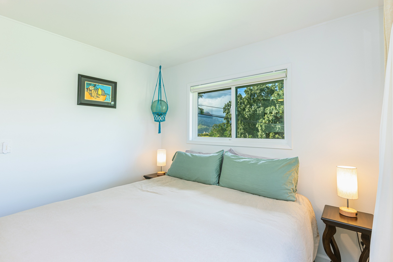 Princeville Vacation Rentals, Pohaku Kauai - Spacious and calming primary bedroom with King bed, Central A/C, garden and mountain views and walk in closet