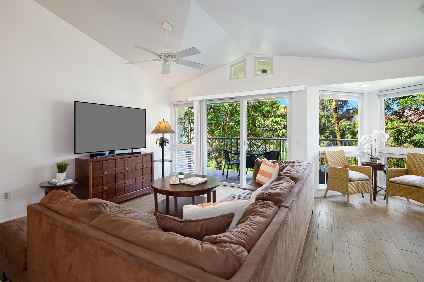 Princeville Vacation Rentals, Villas of Kamalii #35 - Cozy living area with a gorgeous garden views
