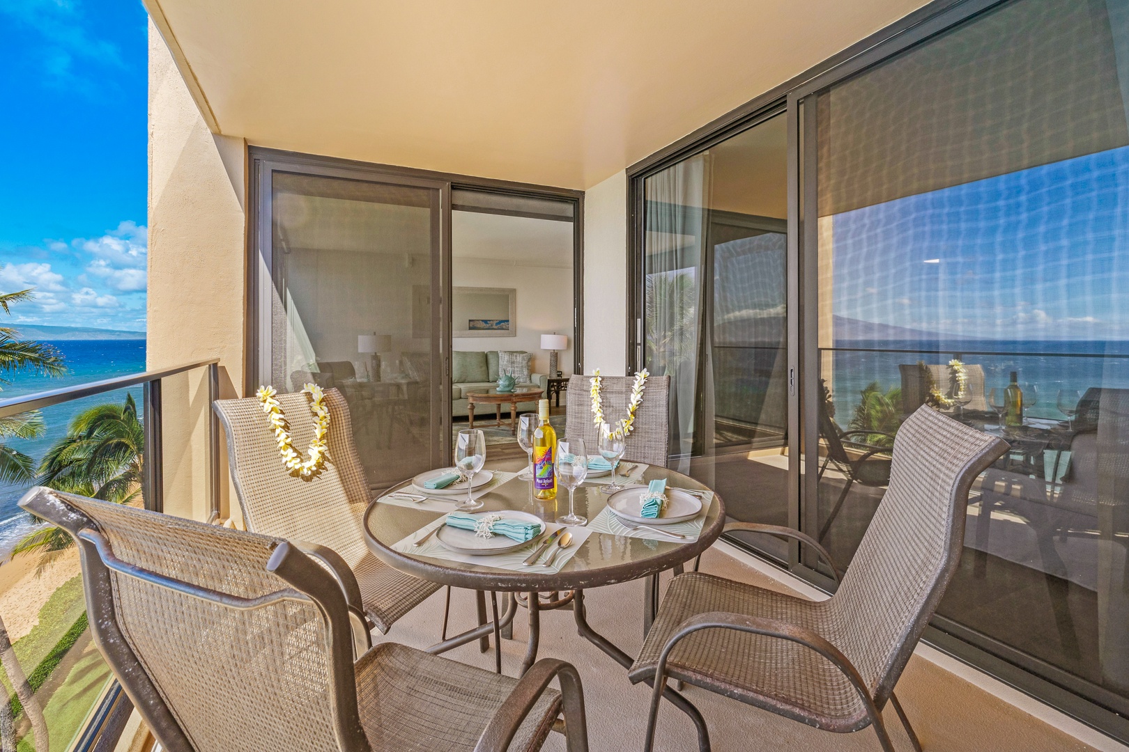 Lahaina Vacation Rentals, Mahana 718 - Relax and dine on the lanai, where the gentle ocean breeze and stunning views create the perfect setting for a memorable meal.