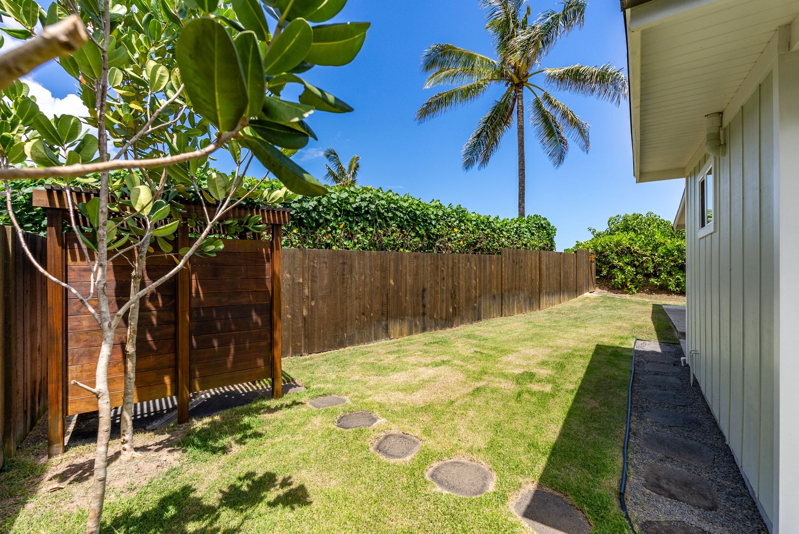 Waialua Vacation Rentals, Mokuleia Beach Villa** - The view of the outdoor private shower.